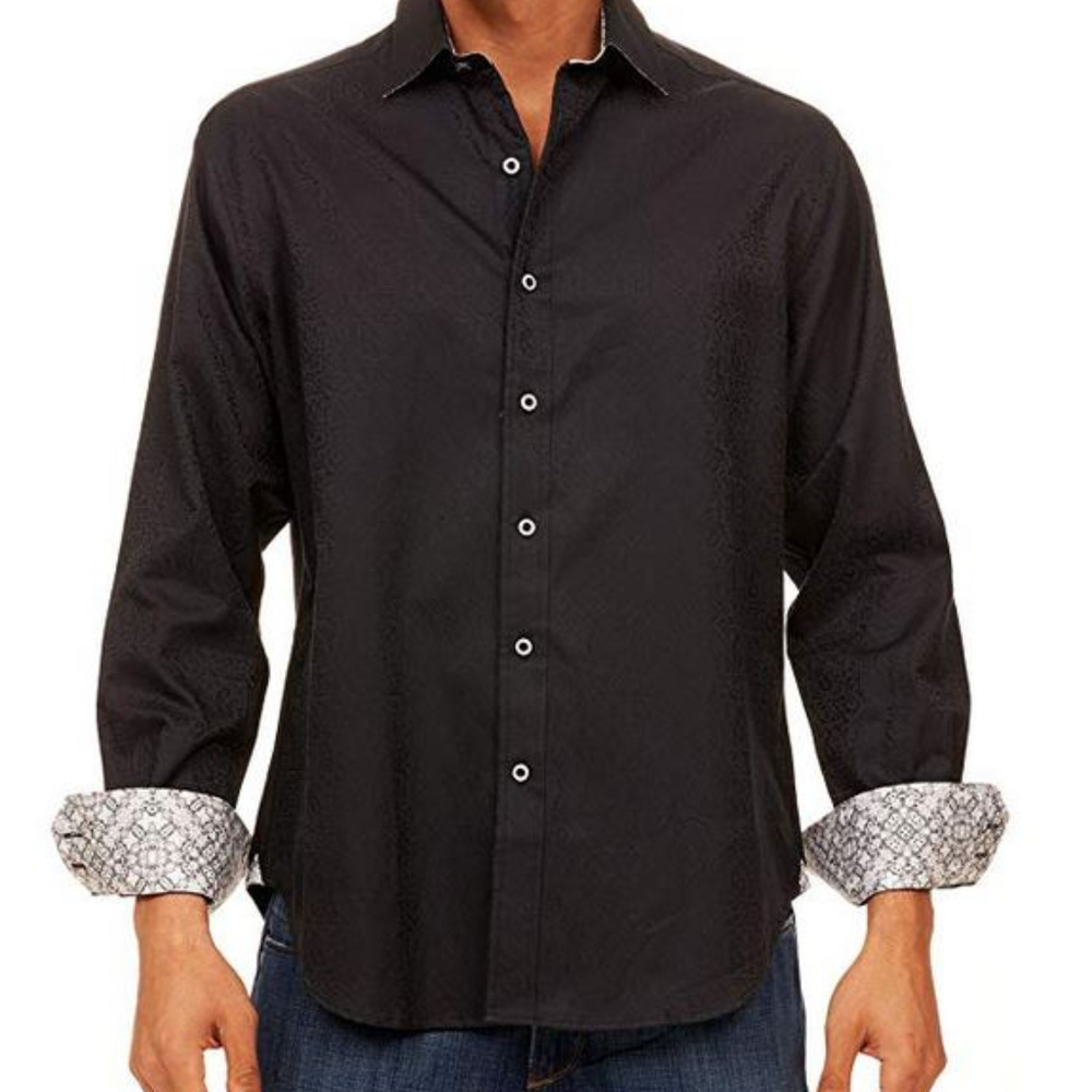 Robert Graham Winsor Black Embroidered Shirt Med M